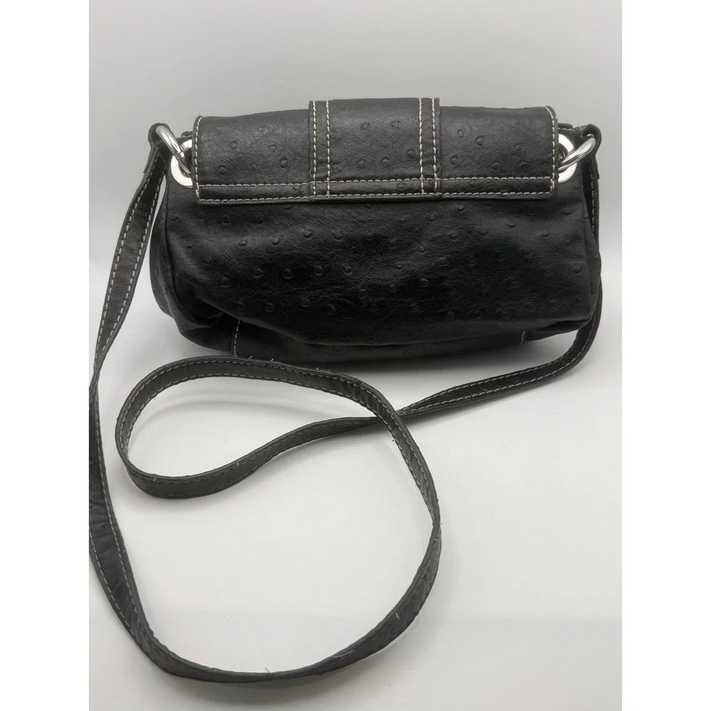 Vtg Guess Black Ostrich Snakeskin Crossbody Purse‎ Bag Silver G Logo Buckle Y2K
